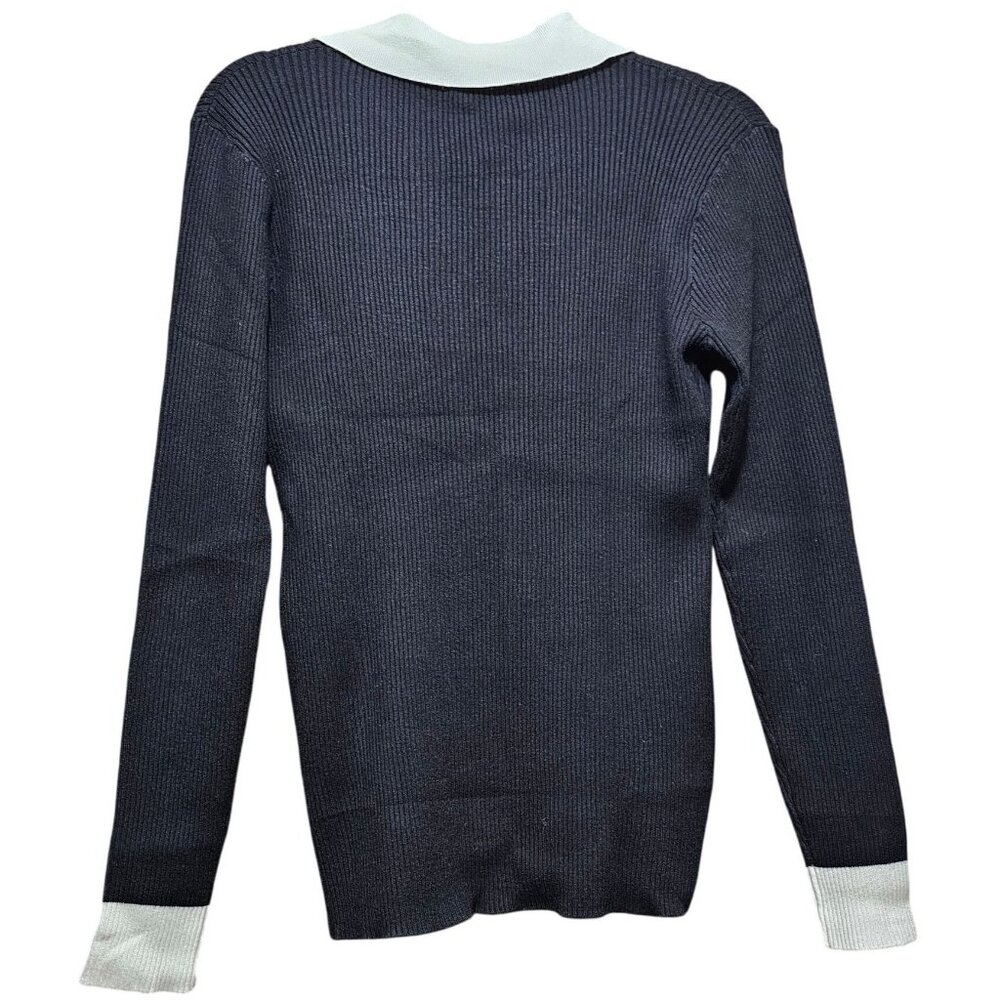 Zeagoo Black & White Knit Long Sleeve Collared‎ Sweater XXL - Picture 3 of 8